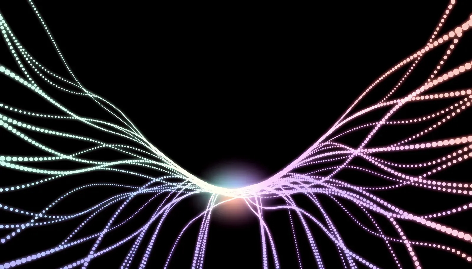 Flux de données lumineux convergeant vers un unique point de lumière, image de la mesure des résultats.